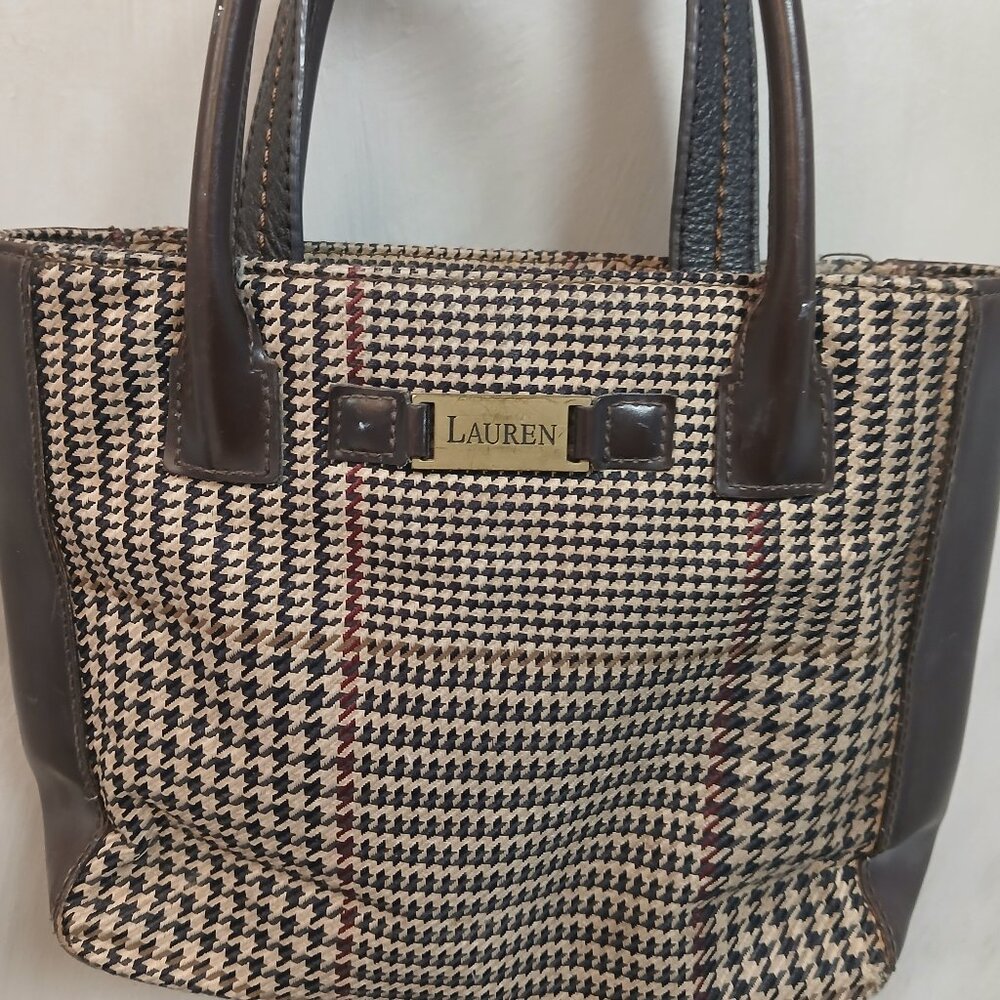 Ralph Lauren Brown and Cream Houndstooth Tote